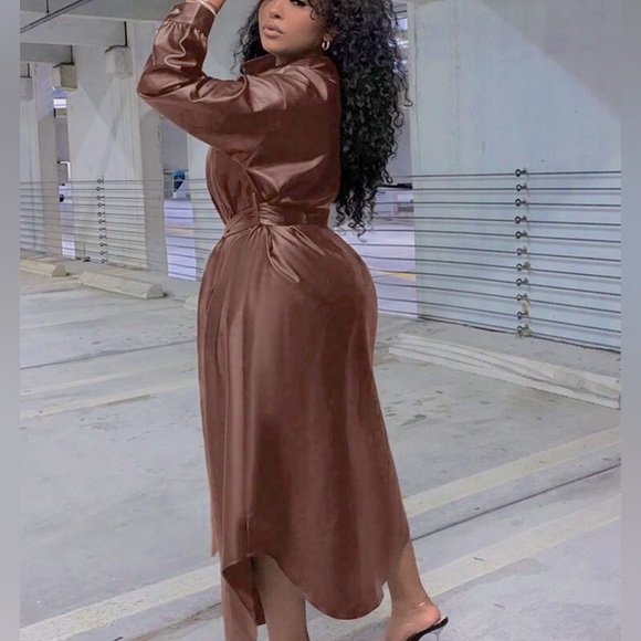 Women’s Solid Button Front PU Leather Coat - Picture 4 of 4